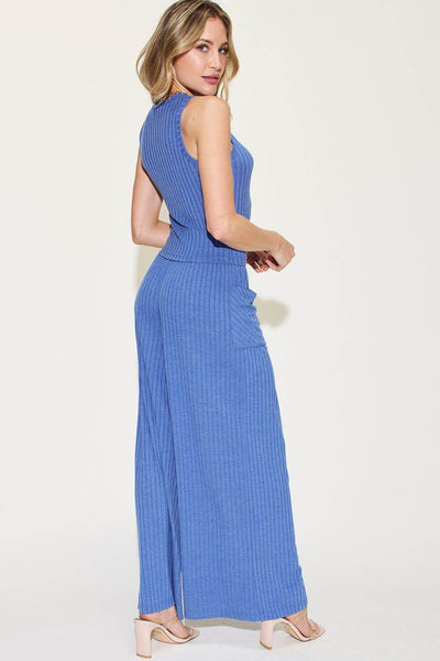 Basic Bae Full Size Ribbed Tank and Wide Leg Pants Set - Fashions Envy
