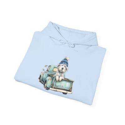 Vintage Truck Pup Hoodie - Cozy Winter Dog Lover Sweatshirt