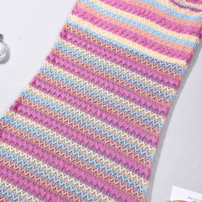 Pink Striped Two-Piece Set - Backless Tube Top Maxi Skirt