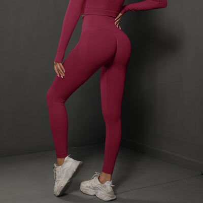 High Waist Workout Leggings - Ribbed Waistband and Ankle Fit