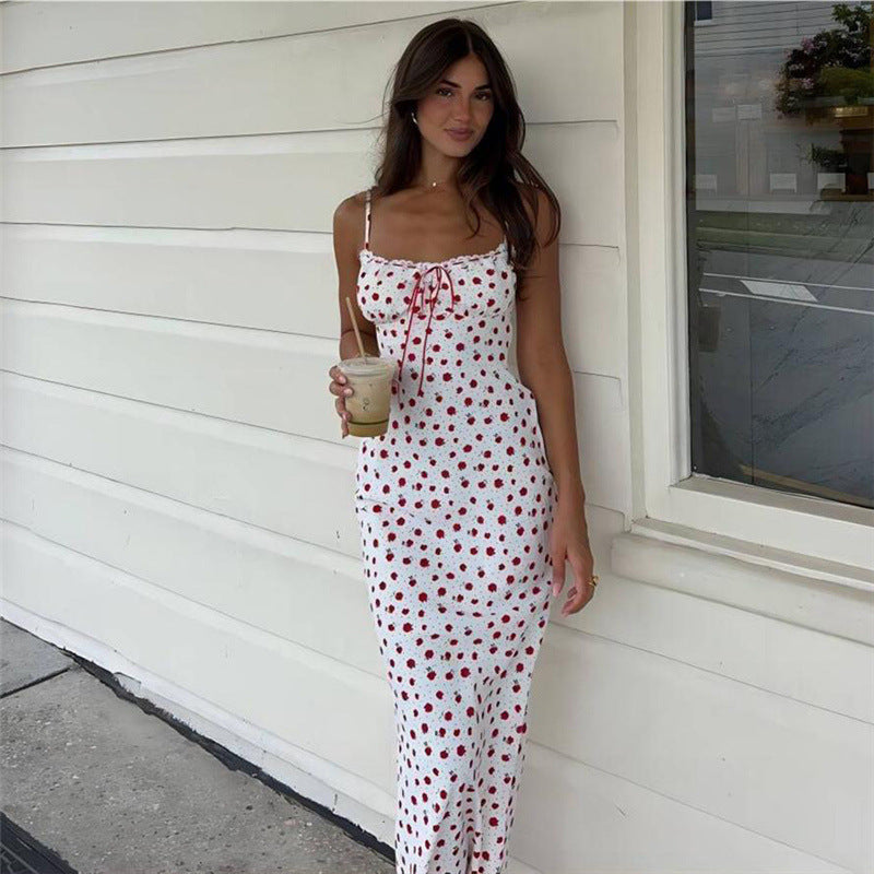 Style Women's Sweetheart One-Shoulder Lace Hem Floral Print Strapless Dress