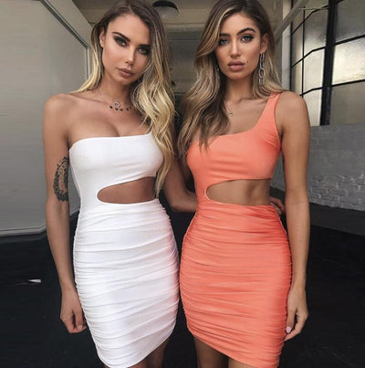 Hollow Cut-out Bodycon One-shoulder Sexy Mini Dress
