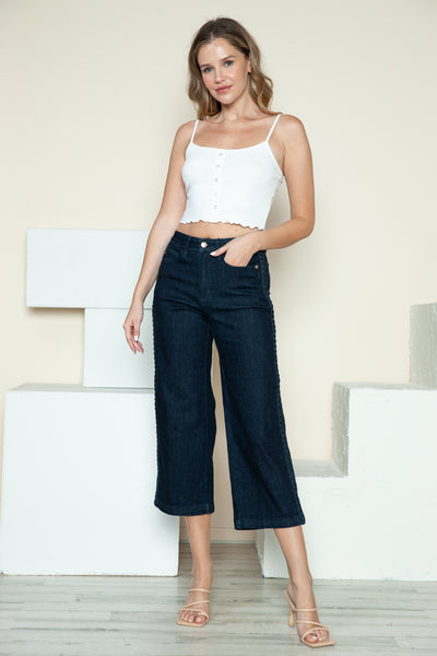 Judy Blue Full Size Side Seam Braid Detail Crop Wide Leg Jeans - Fashions Envy