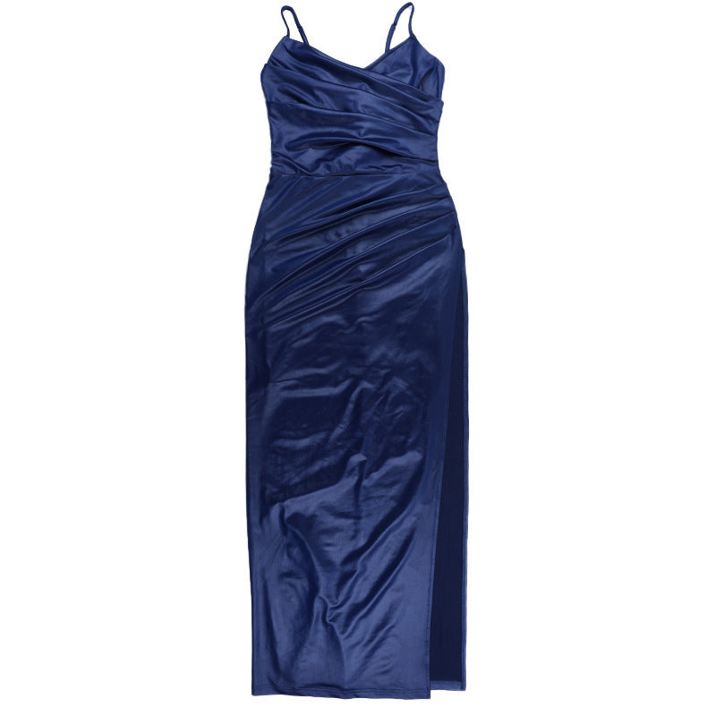 V-Neck Cinched Waist Maxi Dress - Sleeveless Hip Sculpting