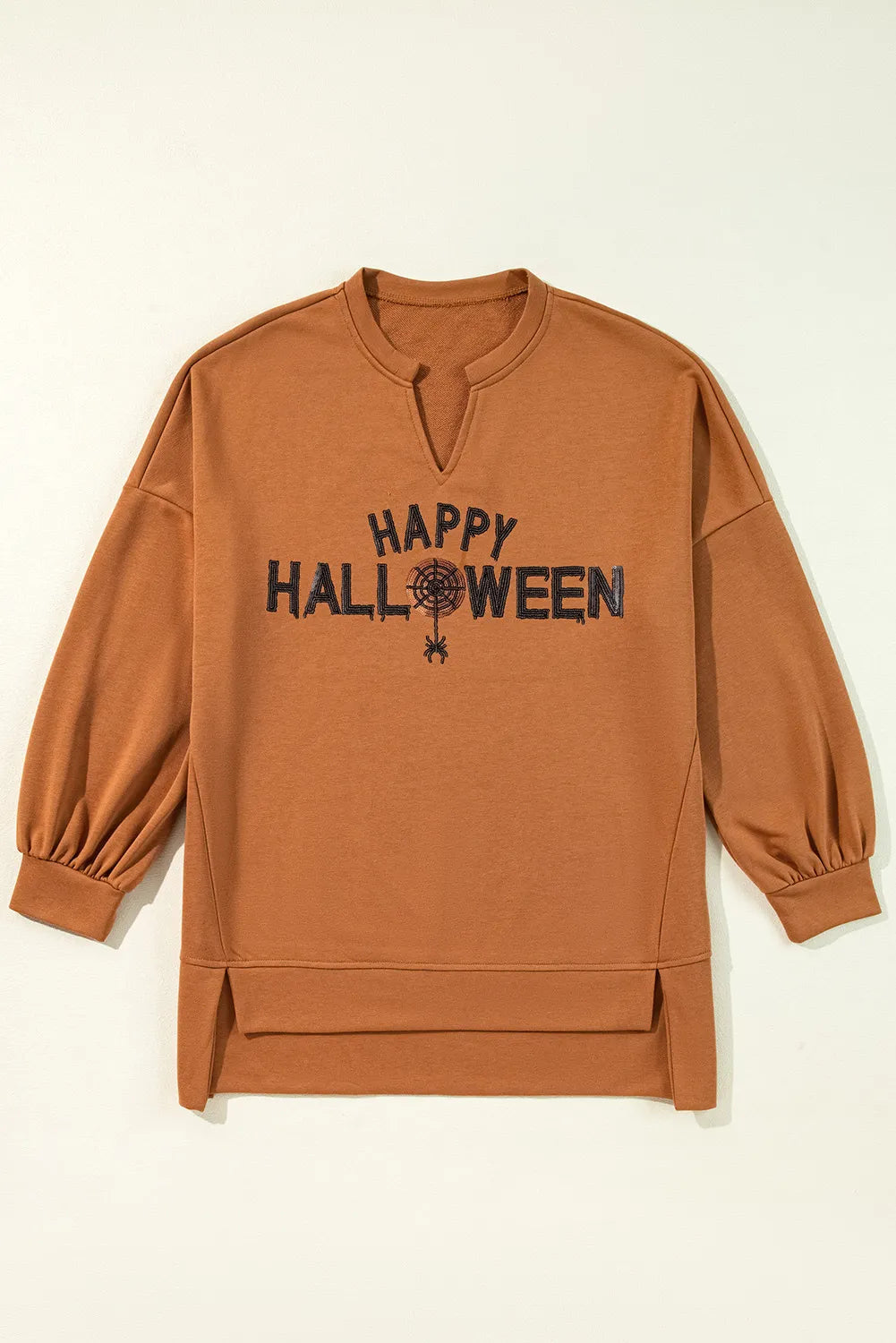 Sequin Letter Graphic Notched Long Sleeve Sweatshirt - Fashions Envy