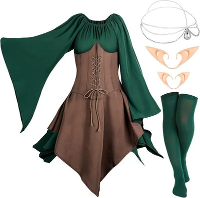 Eurzom 5-Piece Medieval Fairy Costume Set Women Renaissance Clothing Girl Elf Costume