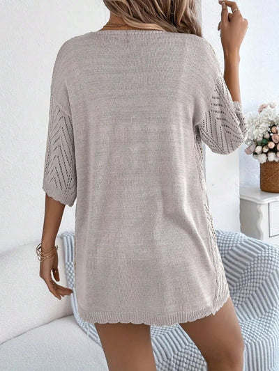 Women's Lightweight Open Front Knit Cardigan - Chevron Pointelle