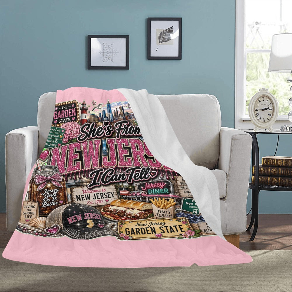 Pink She's From New Jersey Fleece Blanket 60x80 - Shore Life