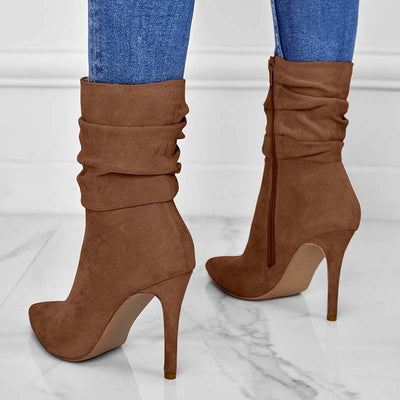 Pointed Toe Ankle Boots - Stiletto Heels And Side Zips