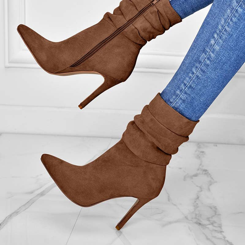 Pointed Toe Ankle Boots - Stiletto Heels And Side Zips