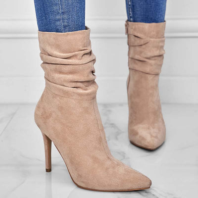 Pointed Toe Ankle Boots - Stiletto Heels And Side Zips