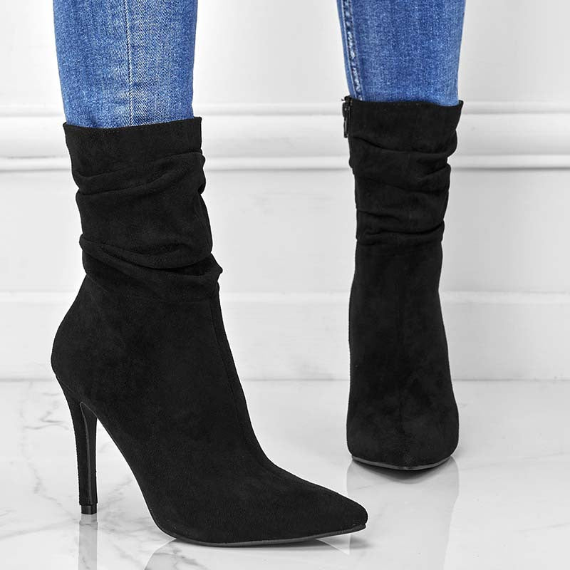 Pointed Toe Ankle Boots - Stiletto Heels And Side Zips