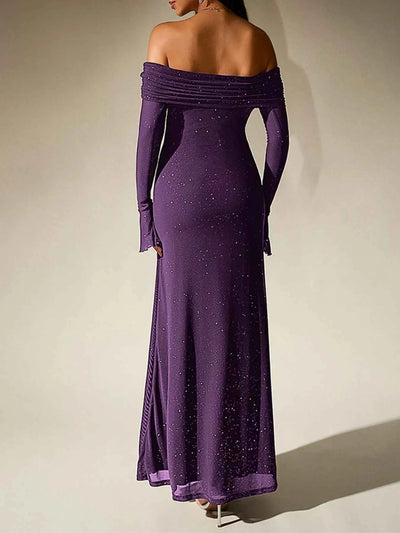Glitter Off-Shoulder Maxi Dress