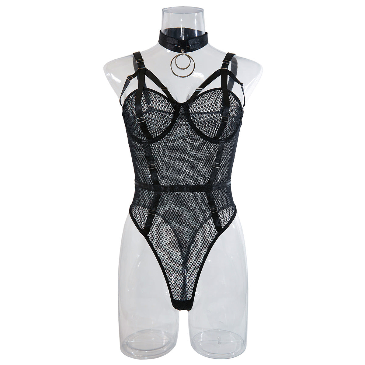 Sexy Lace Bodysuit with Choker - Slim Fit and Steel Ring Support