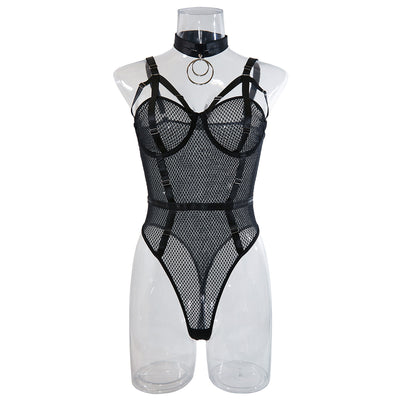 Sexy Lace Bodysuit with Choker - Slim Fit and Steel Ring Support