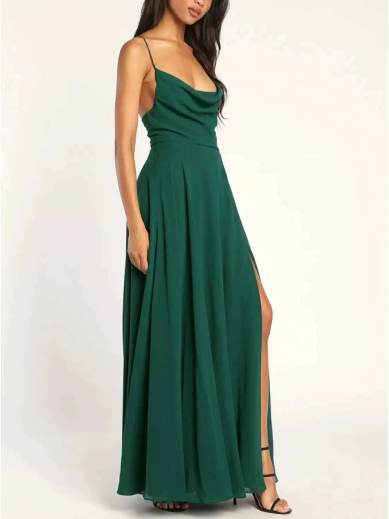 Slit Maxi Dress - Lace-Up Backless Gown