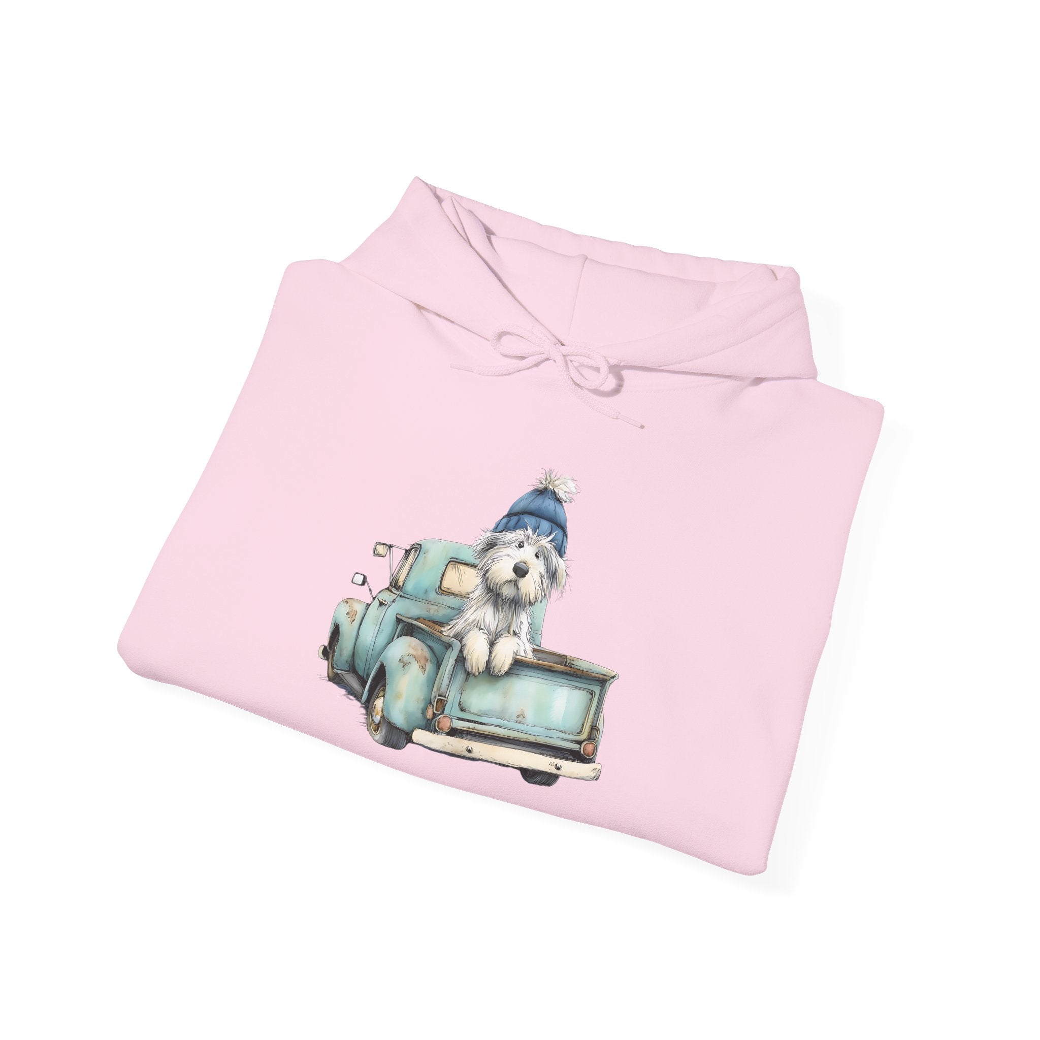 Vintage Truck Pup Hoodie - Cozy Winter Dog Lover Sweatshirt
