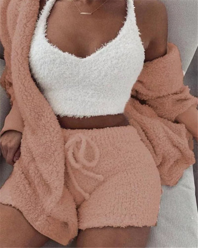 Pajama Set Women - Winter Flannel 3 Piece Loungewear
