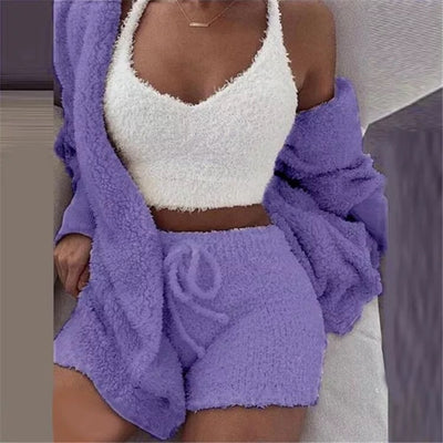 Pajama Set Women - Winter Flannel 3 Piece Loungewear