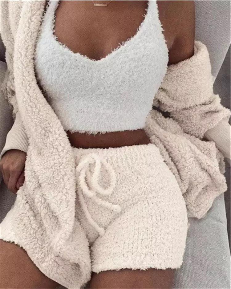 Pajama Set Women - Winter Flannel 3 Piece Loungewear