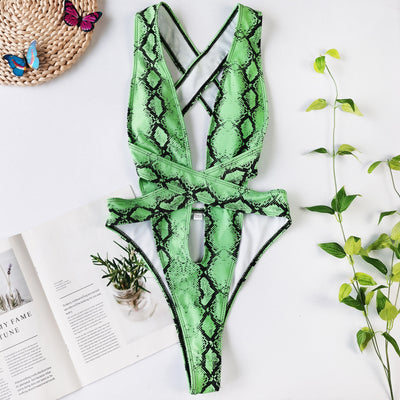Animal Print Bandage Swimsuit - One-Piece Sexy Design