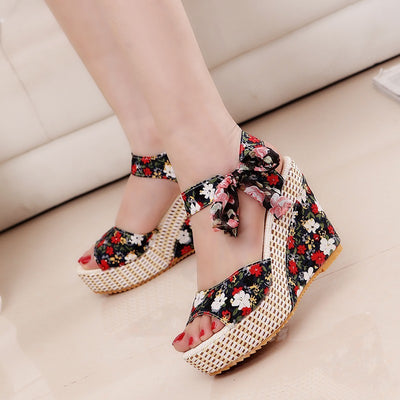 Women's Bohemian High Heel Sandals - Strappy Design - Fashions Envy