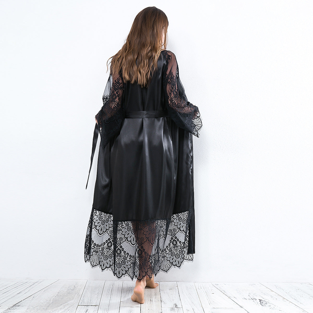 Lace Nightdress Robe - Full Length Tie Sexy Sleepwear