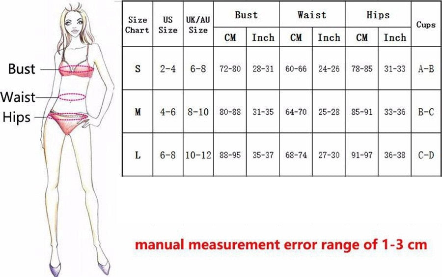 Plunge one-piece swimsuit illustration on size chart, crossed straps and wrap ties