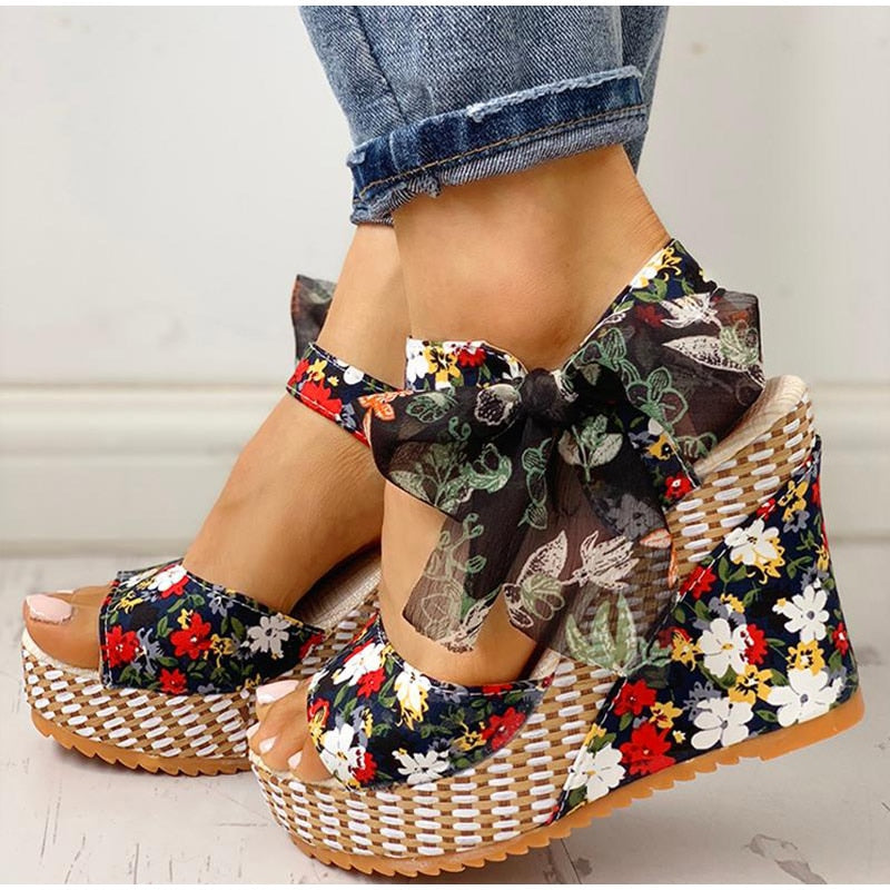 Women's Bohemian High Heel Sandals - Strappy Design - Fashions Envy