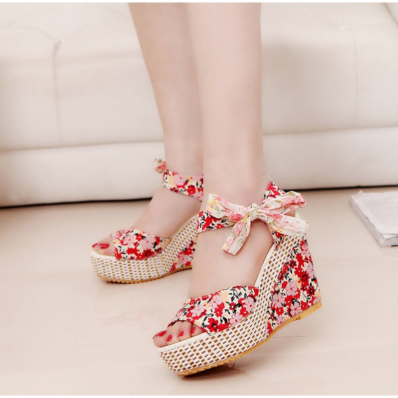 Women's Bohemian High Heel Sandals - Strappy Design - Fashions Envy
