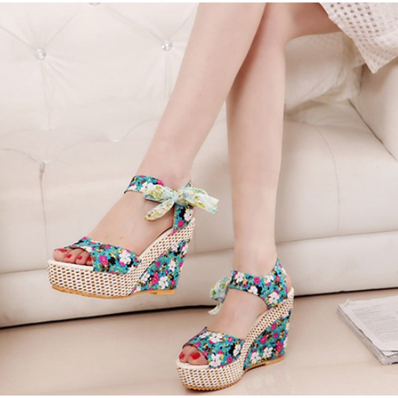 Women's Bohemian High Heel Sandals - Strappy Design - Fashions Envy
