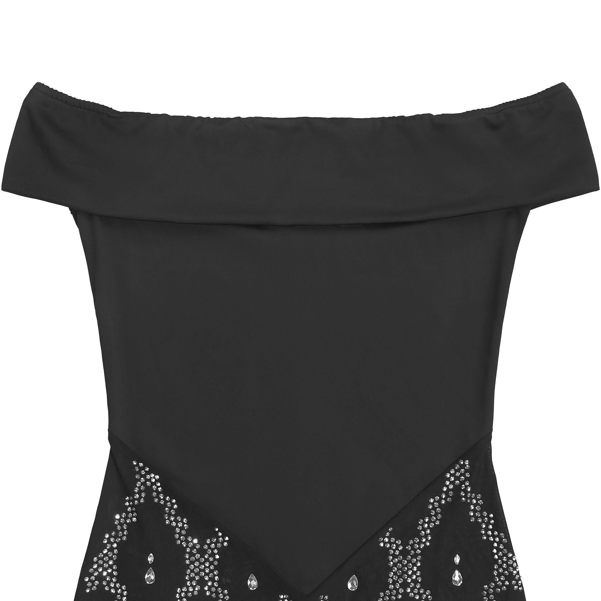 Black Off-Shoulder Sequin Mesh Maxi Gown - Diamond Lattice Crystal Skirt