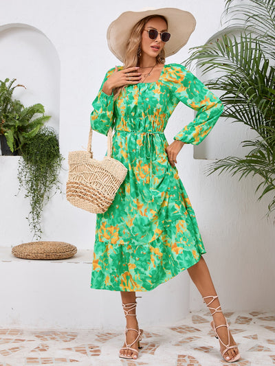 Floral Printed Long Sleeve Midi Dress