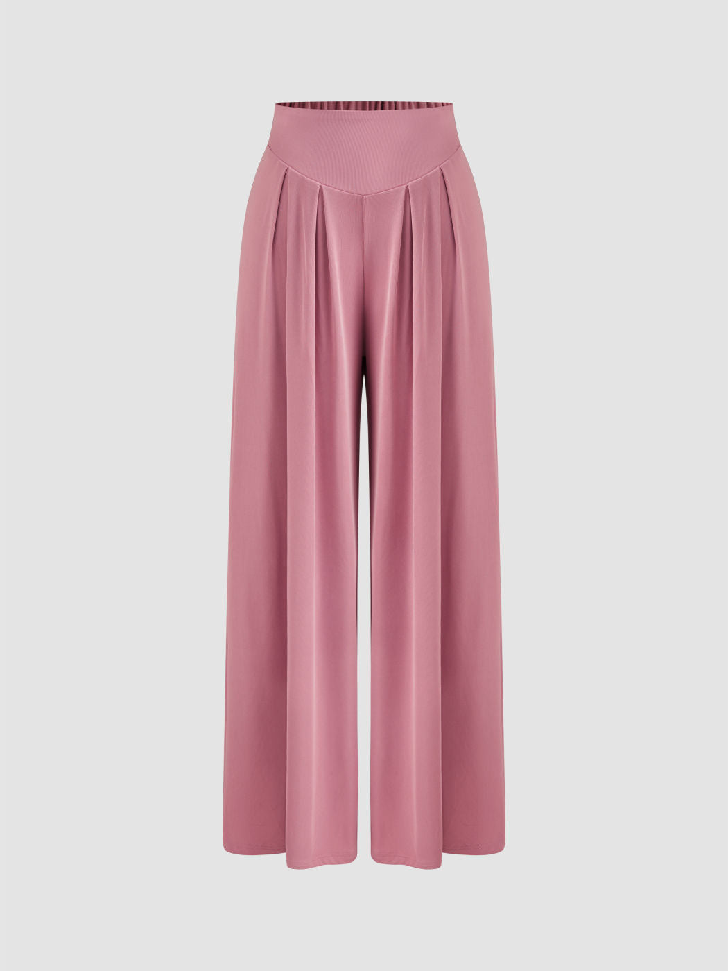 Pink V-Neck Crop Top Wide Leg Pants Set - Pleated Shoulder
