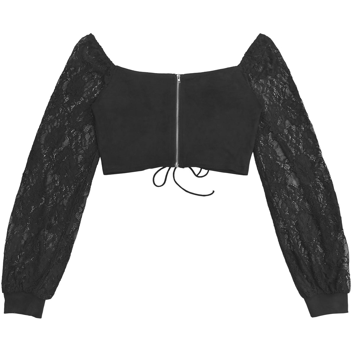 Black Lace-Up Two-Piece Skirt Set - Off-Shoulder Top and Ruffles