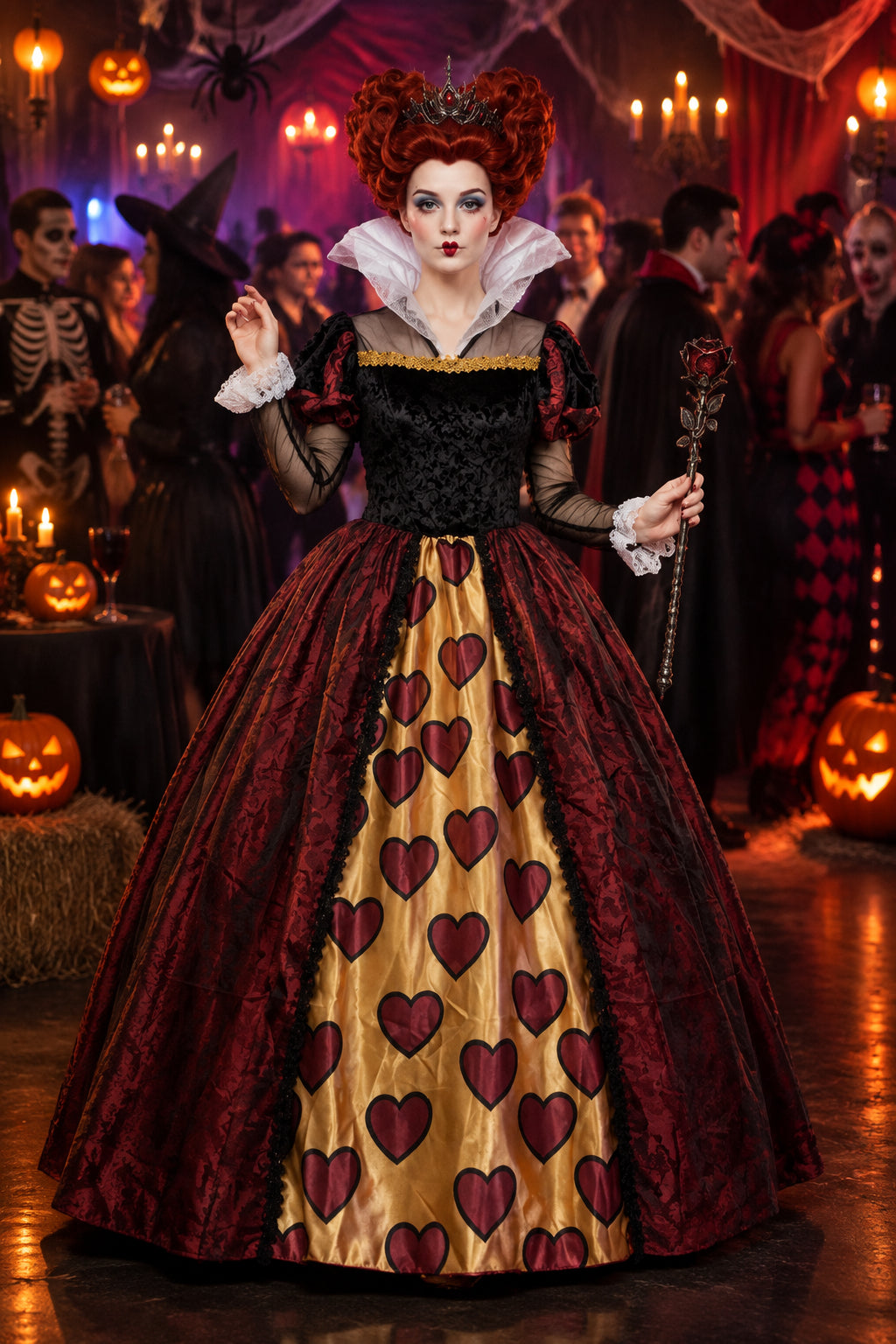 Alice in Wonderland Red Queen Cosplay Costume, Halloween Stage Performance Dress