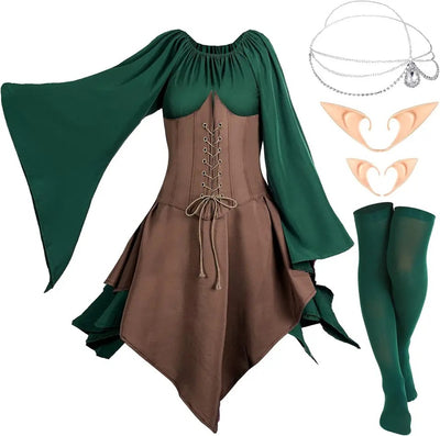 Eurzom 5-Piece Medieval Fairy Costume Set Women Renaissance Clothing Girl Elf Costume