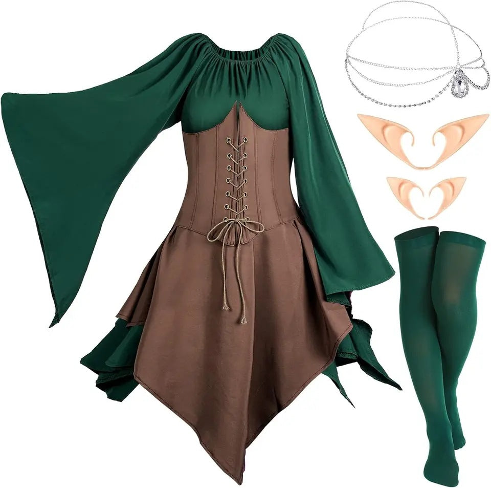 Eurzom 5-Piece Medieval Fairy Costume Set Women Renaissance Clothing Girl Elf Costume