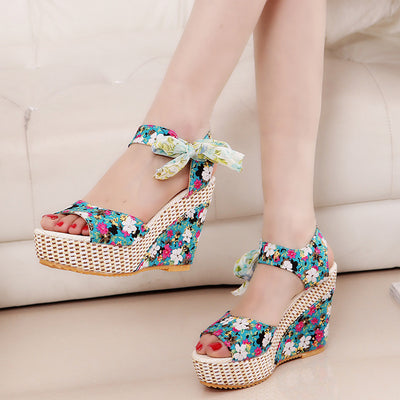 Women's Bohemian High Heel Sandals - Strappy Design - Fashions Envy