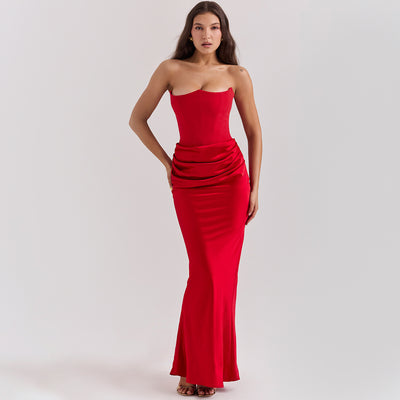 Strapless Ruched Maxi Dress - Sweetheart Evening Gown