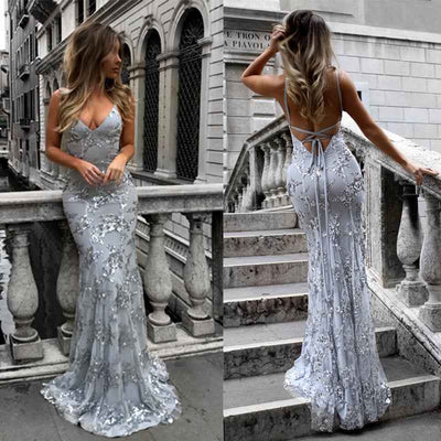 V-Neck Sequin Midi Dress - Spaghetti Strap Slip Style