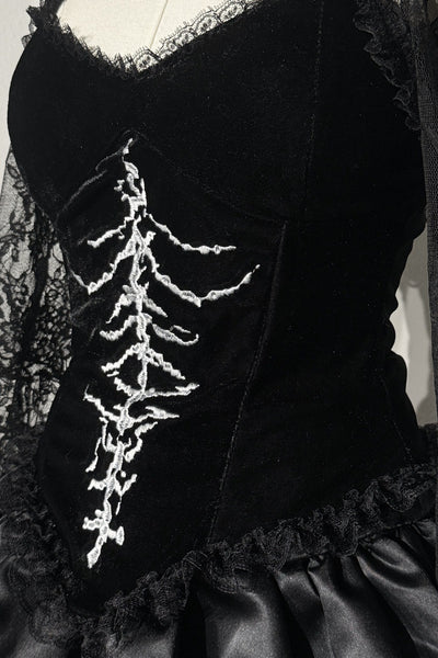 Gothic Halloween Corset Costume - Rhinestone Mini Dress
