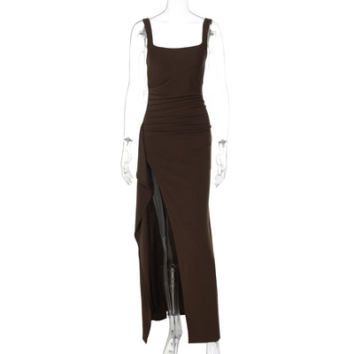 Backless Evening Dress - Strap High Slit Gown - Fashions Envy