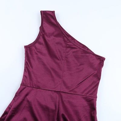 Satin Evening Dress - Formal Slit One Shoulder - Fashions Envy