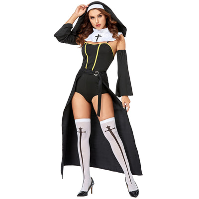 Dark Nun Halloween Costume - Cross Jumpsuit Cape Skirt Set