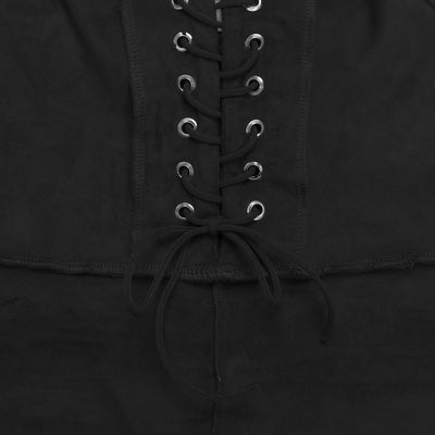 Black lace-up halter panel with tied drawstring at center