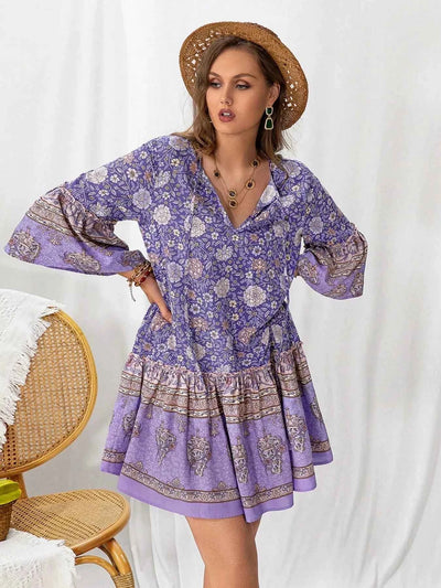 Plus Size Floral Print Ruffle Hem Mini Dress