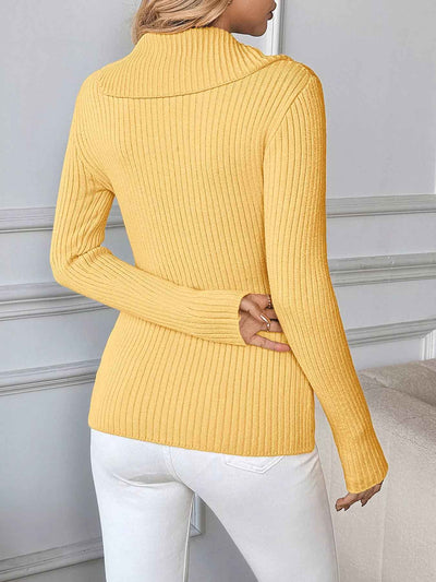 Ribbed Button-Up Cardigan - Chic Asymmetrical Style - Fashions Envy