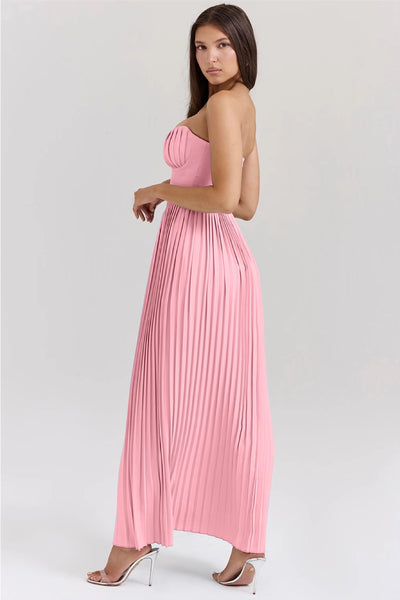 Strapless Pleated Maxi Dress - Sculpted Sweetheart Bodice