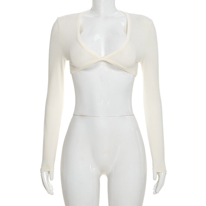 Three-Piece Capri Activewear Set - V-Neck Top and Halter Bra